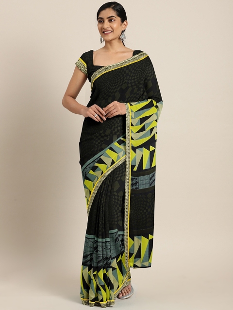 

Triveni Black & Yellow Poly Georgette Printed Saree