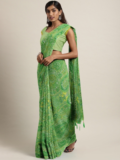 

Triveni Green Embellished Poly Georgette Saree