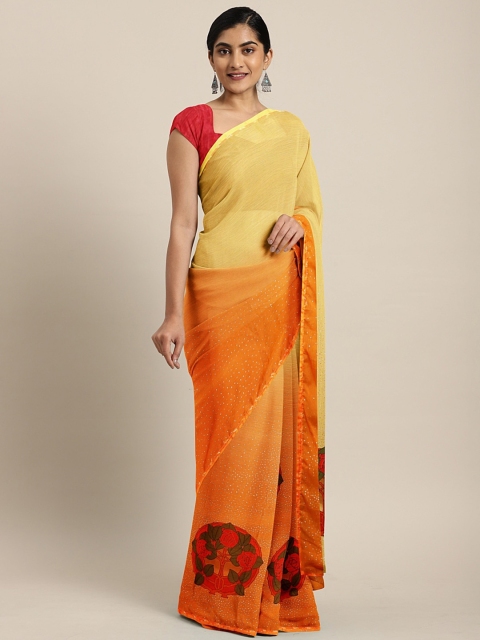 

Triveni Yellow & Orange Poly Chiffon Solid Saree