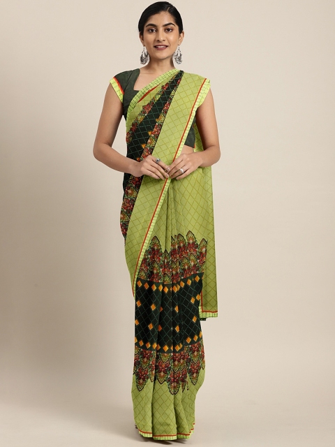 

Triveni Lime Green & Mustard Yellow Poly Georgette Printed Saree