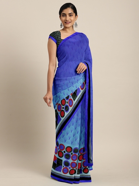

Triveni Blue Printed Poly Georgette Saree