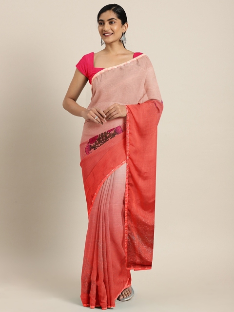 

Triveni Peach-Coloured Printed Poly Chiffon Saree