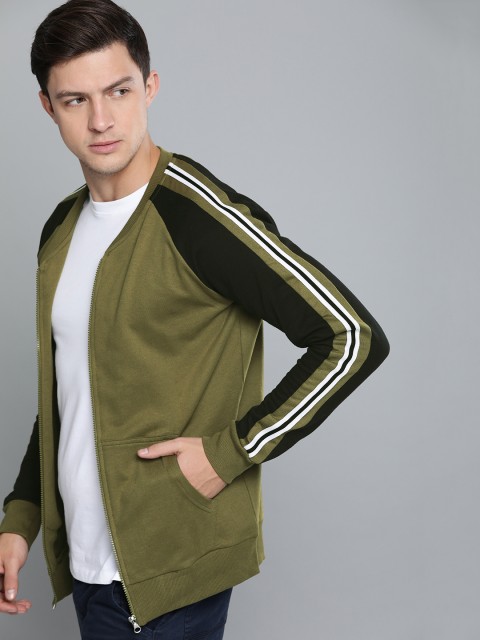 

Difference of Opinion Men Olive Green & Black Solid Sweatshirt