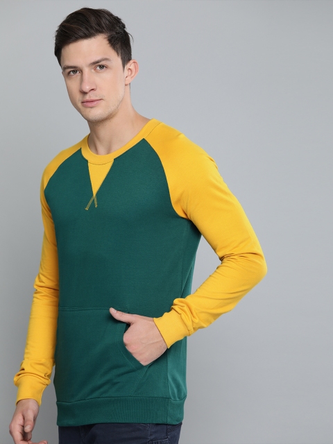 

Difference of Opinion Men Green & Mustard Yellow Solid Sweatshirt