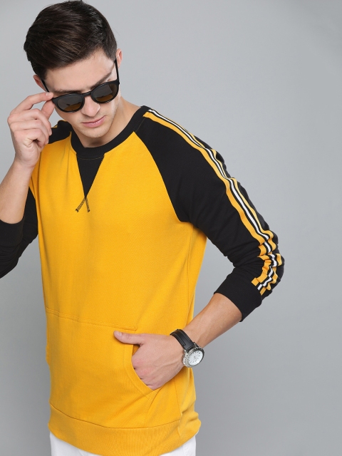 

Difference of Opinion Men Mustard Yellow & Black Solid Sweatshirt