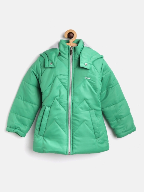 

Orewa Girls Green Solid Padded Jacket with Detachable Hood