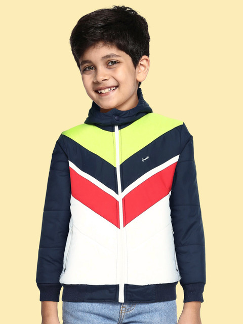 

Orewa Boys White & Navy Colourblocked Hooded Bomber Jacket