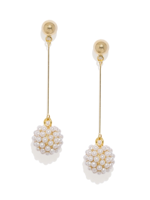 

Tipsyfly Gold-Toned & White Contemporary Drop Earrings