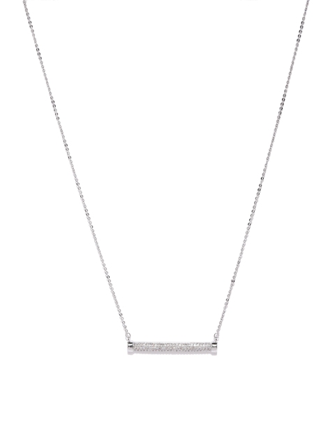 

Tipsyfly Silver-Toned Crystal Bar Pendant with Chain