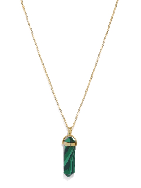 

Tipsyfly Gold-Toned & Green Malachite Studded Geometric Pendant with Chain