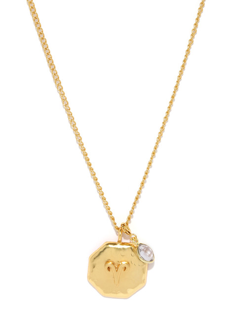 

Tipsyfly Gold-Toned Aries Crystal Pendant with Chain