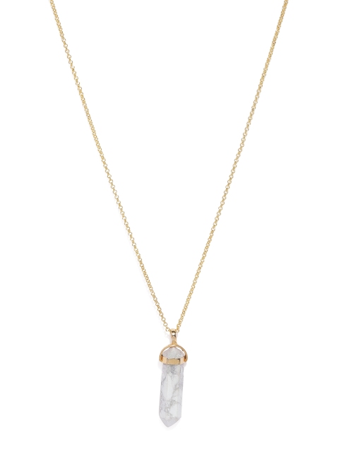 

Tipsyfly Gold-Toned & White Howlite Studded Geometric Pendant with Chain