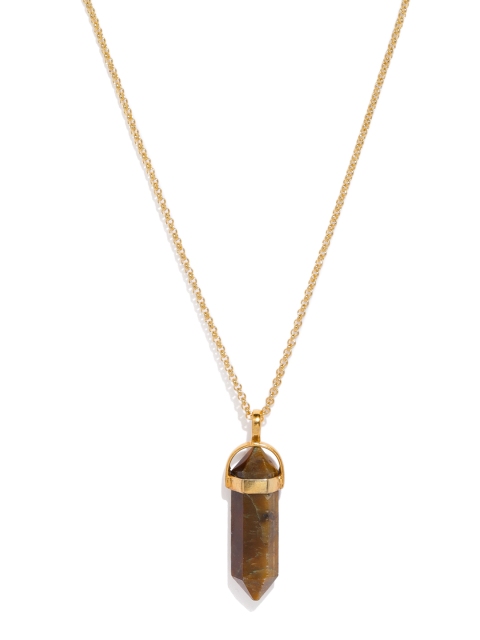 

Tipsyfly Gold-Toned & Brown Tigers Eye Studded Geometric Pendant with Chain