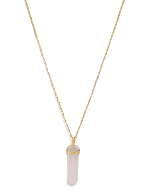 

Tipsyfly Gold-Toned & Off-White Rose Quartz Studded Geometric Pendant with Chain
