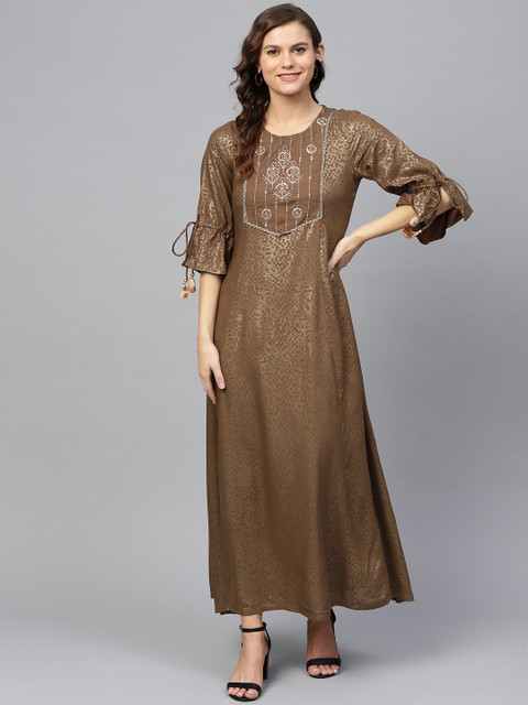 

Shree Women Brown & Golden Printed Maxi Dress