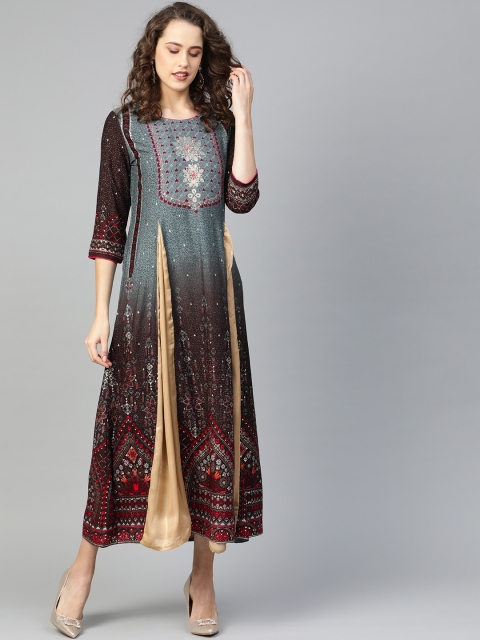 

Shree Women Grey & Brown Printed Maxi Dress