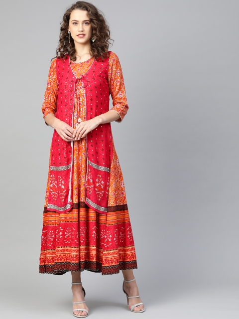 

Shree Women Orange & Pink Printed Layered Maxi Dress