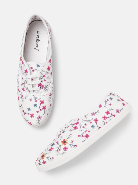 

DressBerry Women White & Pink Printed Sneakers