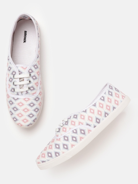 

Anouk Women White & Pink Printed Sneakers