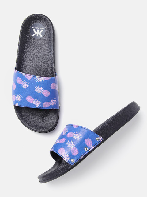 

Kook N Keech Women Blue & Pink Pineapple Print Sliders