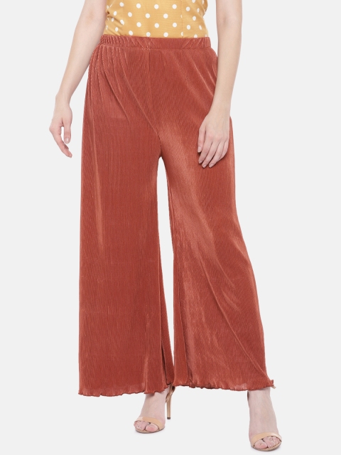 

The Label Life Women Rust Brown Self Design Flared Palazzos