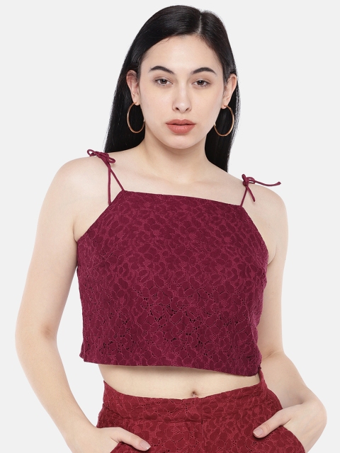 

The Label Life Women Burgundy Self Design Crop Top