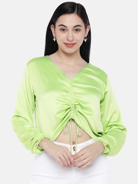 

The Label Life Women Green Solid Crop Top