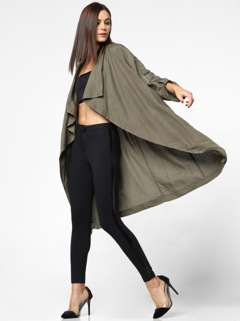 

ONLY Women Olive Green Solid Open Front Longline Shrug