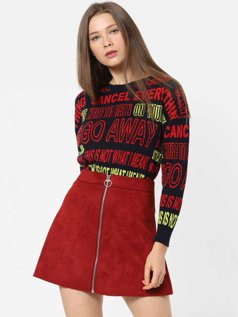 

ONLY Women Navy Blue Self Design Pullover Sweater