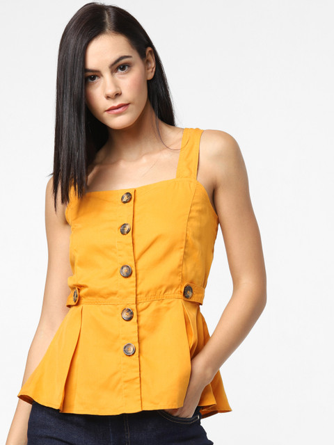 

ONLY Women Mustard Yellow Solid A-Line Top