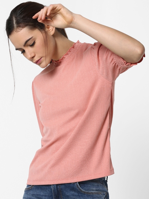 

ONLY Women Pink Self-Striped Top