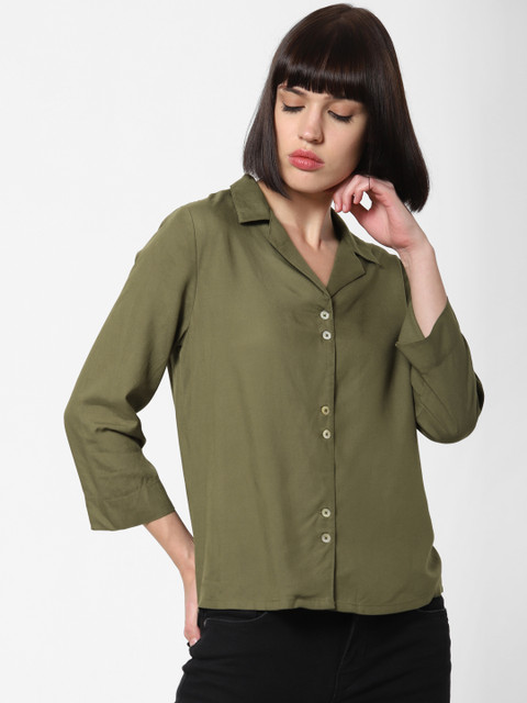 

ONLY Women Olive Green Solid Casual Shirt