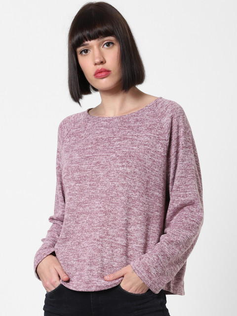 

ONLY Women Burgundy Solid Round Neck T-shirt