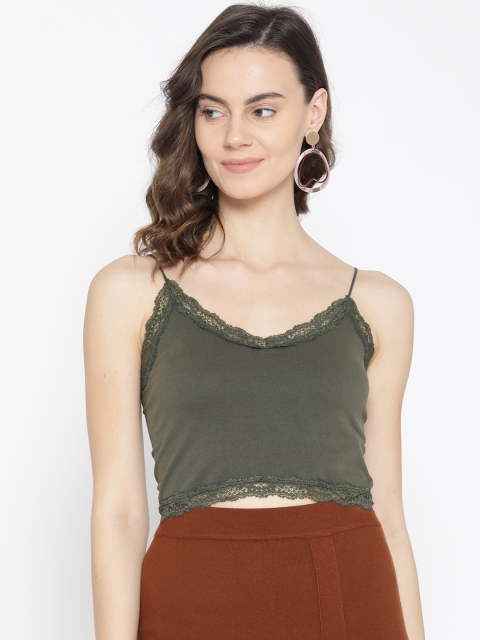 

ONLY Women Olive Green Solid Cropped Top