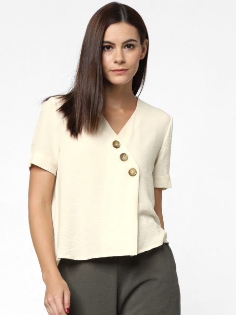 

ONLY Women Cream-Coloured Solid Wrap Top