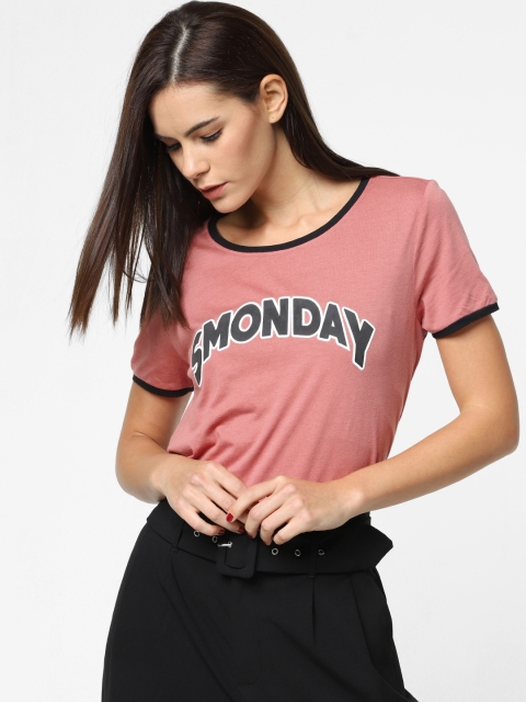 

ONLY Women Pink Printed Round Neck T-shirt, Rose