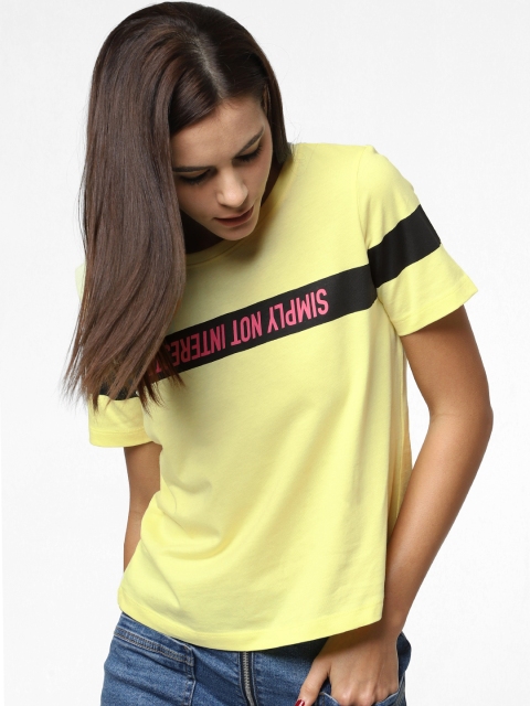 

ONLY Women Yellow Rubber Printed Round Neck T-shirt