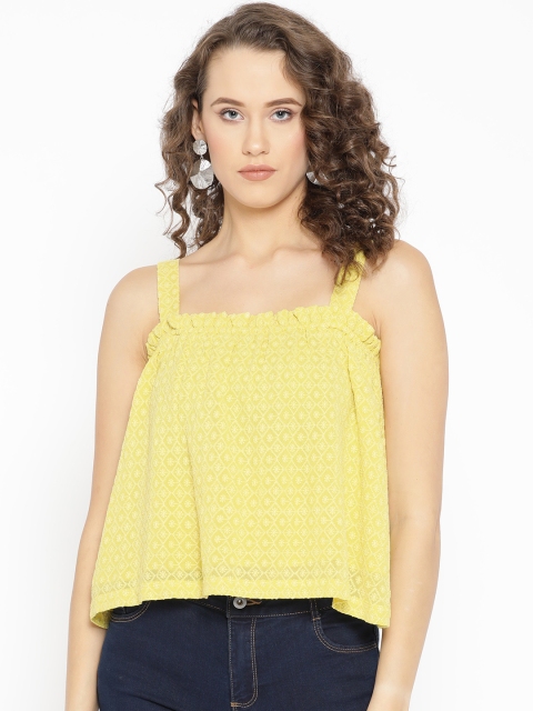 

ONLY Women Yellow Embroidered Crop A-Line Top