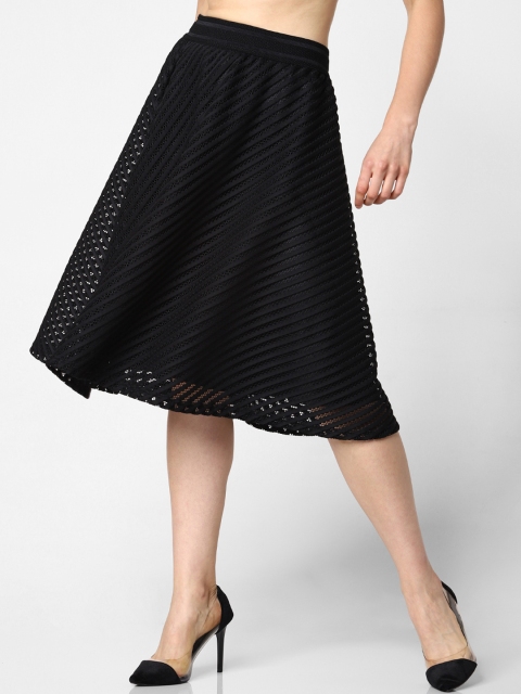 

ONLY Women Black Self-Striped Flared Skirt