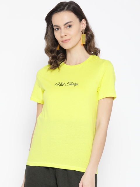

ONLY Women Lemon Yellow Solid Round Neck T-shirt