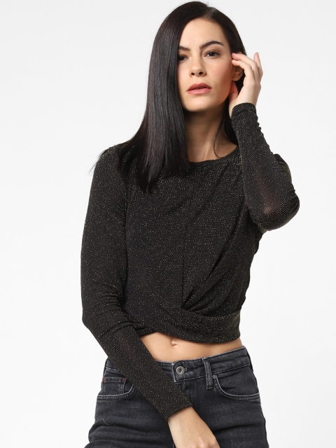 

ONLY Women Black Shimmer Detail Crop Top
