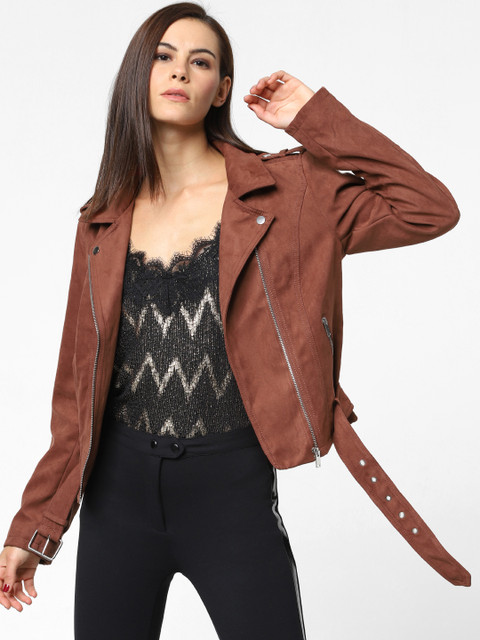 

ONLY Women Brown Self Design Lightweight Biker Jacket