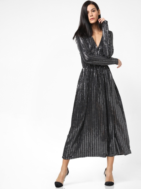 

ONLY Women Black & Silver Shimmer Wrap Dress