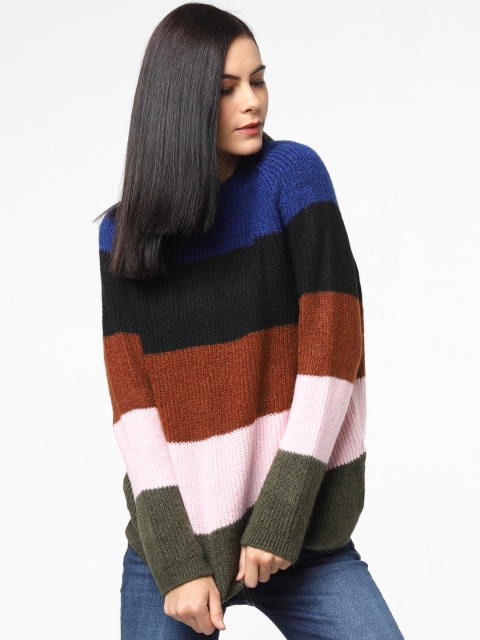 

ONLY Women Blue & Rust Brown Striped Pullover