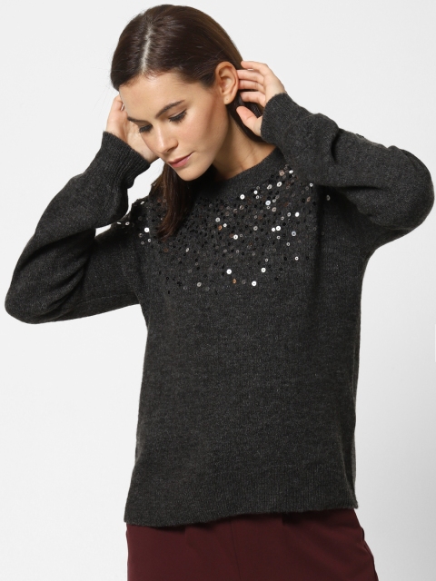 

ONLY Women Charcoal Grey Solid Sweater
