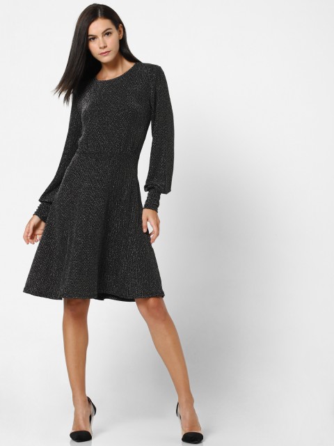 

ONLY Women Black Self Design Fit and Flare Dress