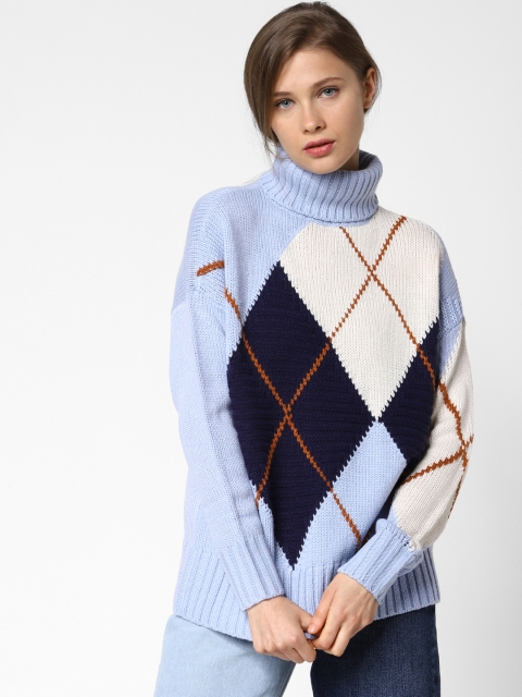 

ONLY Women Blue Self Design Pullover Sweater