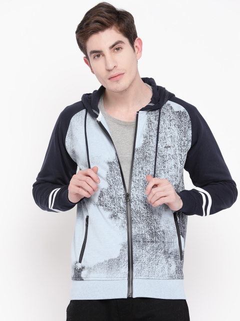 

Duke Men Blue & Black Printed Hooded Sweatshirt