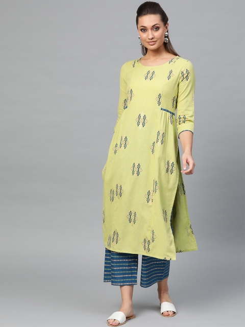 

Indo Era Women Green & Blue Printed Kurta with Palazzos