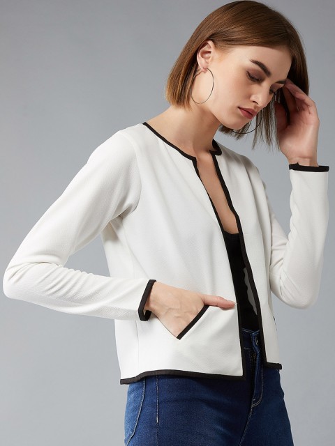 

DOLCE CRUDO Women Off-White Solid Open Front Jacket